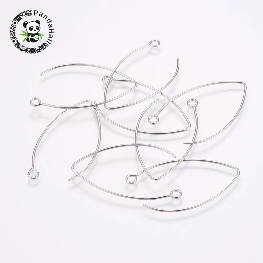 304 Stainless Steel Hoop Earrings, Stainless Steel Color, 41x22x1mm, Hole: 2mm