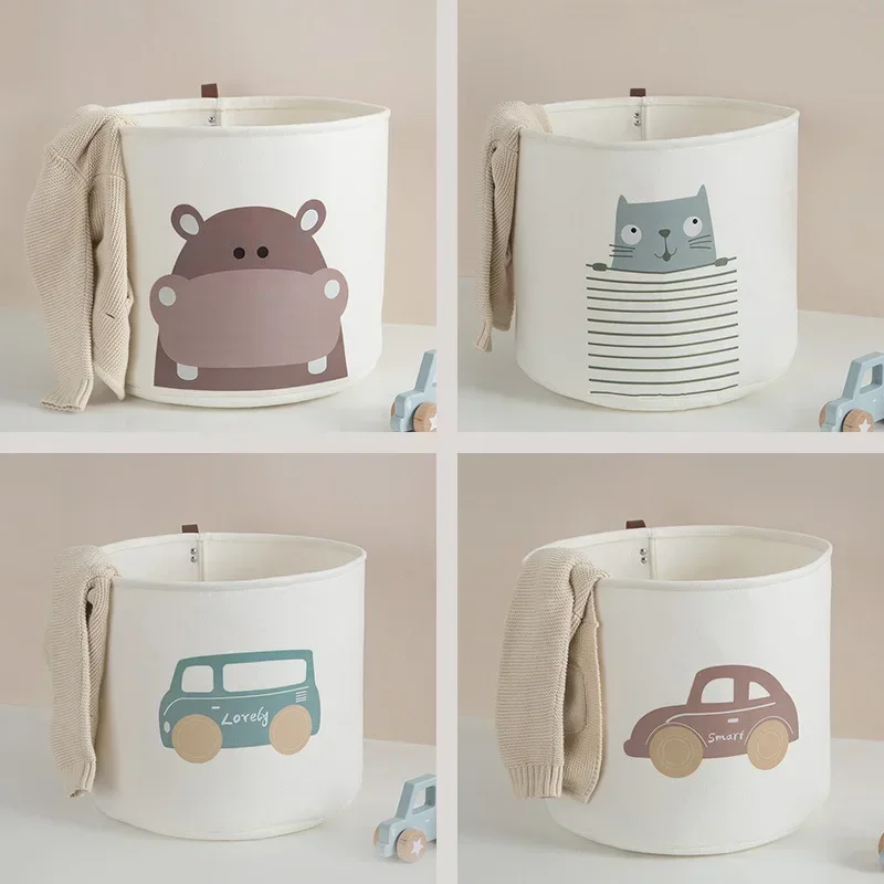 Small Laundry Basket Cute Cartoon Pattern Toy Storage Bucket Picnic Dirty Clothes Basket Foldable Box Canvas Organizer