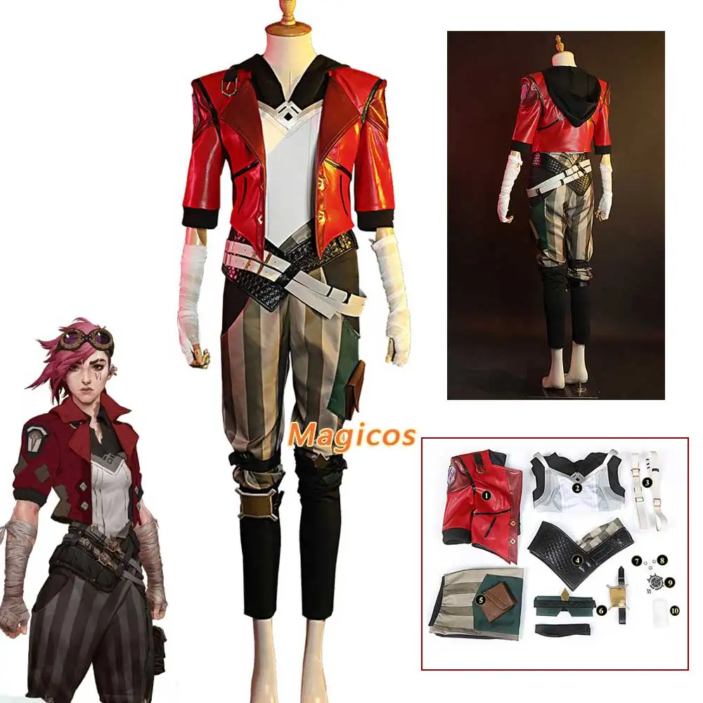 

Game LOL Vi Arcane Cosplay Vi Violet Costume Wig Coat Pants Uniform Suit Woman Man Halloween Christmas Carnival Party Outfits