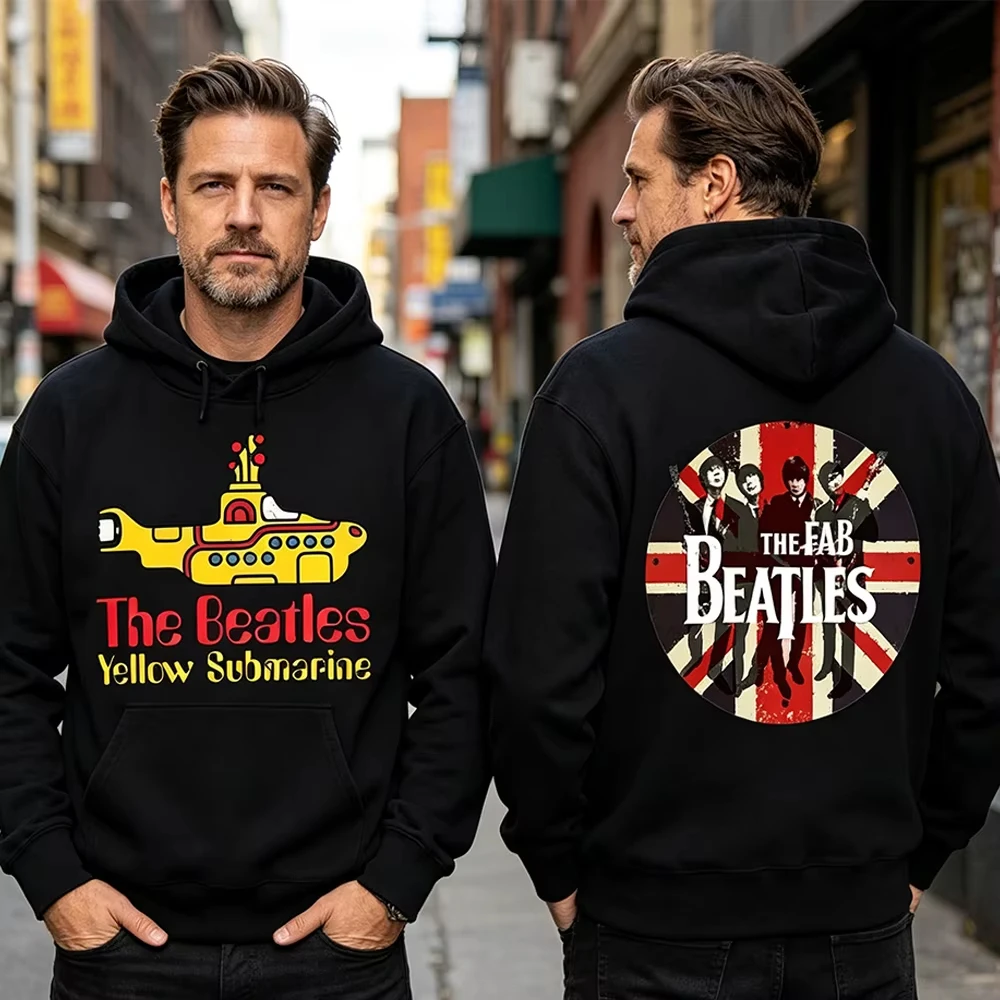 The Beatles Black Rock Band Hoodie Keep Warm Drop Shoulder Men's Pullover Winter Autumn Streetwear Long Sleeve Sportswear