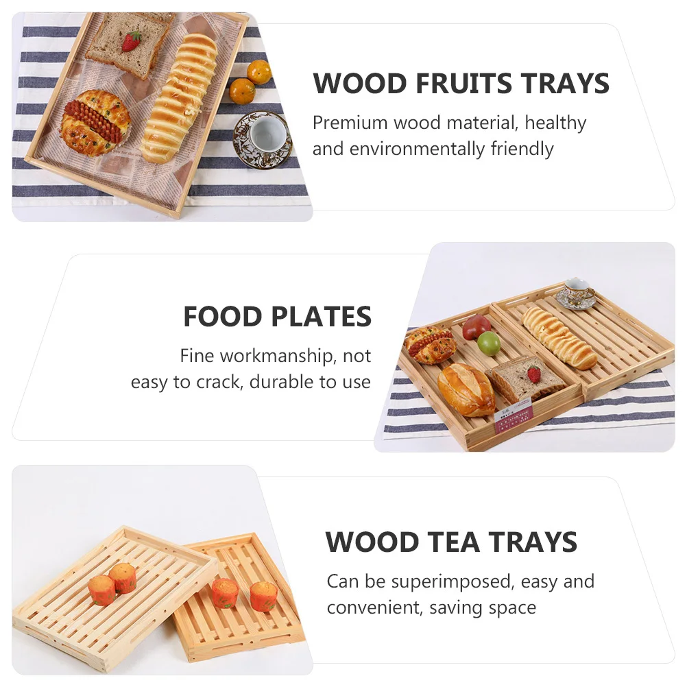 

Wooden Baking Display Tray Rectangular Bread Serving Plate For Tea Party Dessert Fruit Snack Wood Breakfast Platter Home Decor
