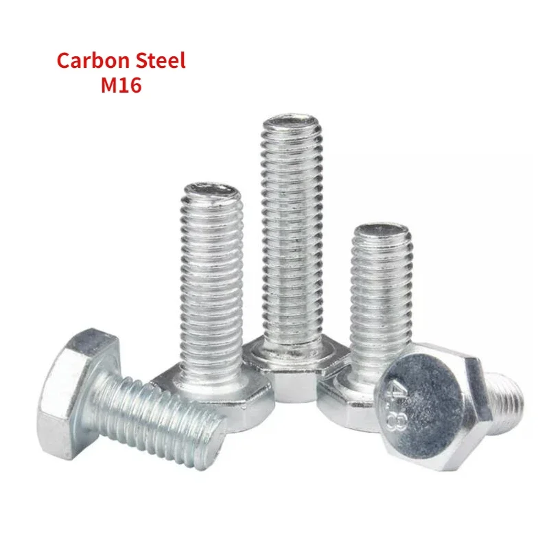 

5PCS M16 DIN933 Metric Thread Zinc Plated Carbon Steel Screw Hex External Head Bolt Thread Length 25mm-65mm