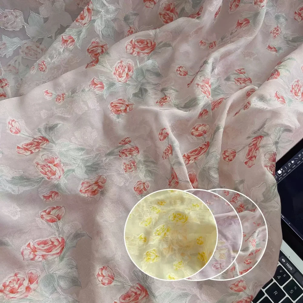 Nice Manufacture Natural Organic Printed Rose Flowers Silk Georgette Fabric for Women Lady Men Clothing Festival Dresses Garment