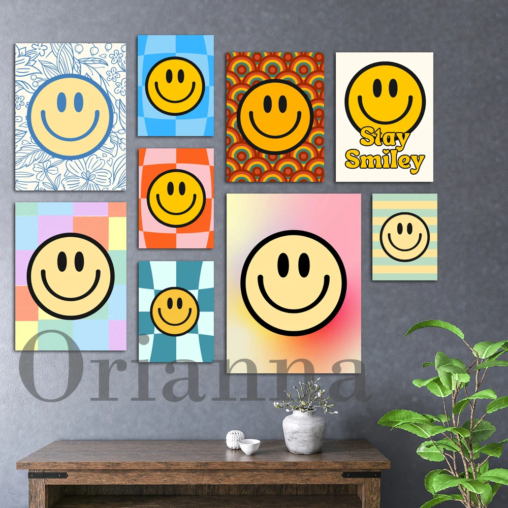 Smiley Face Retro Poster Modern Living Room Cuadros Home Decor Smiley Face Wall Art Print Dorm Decoration Canvas Painting Gift