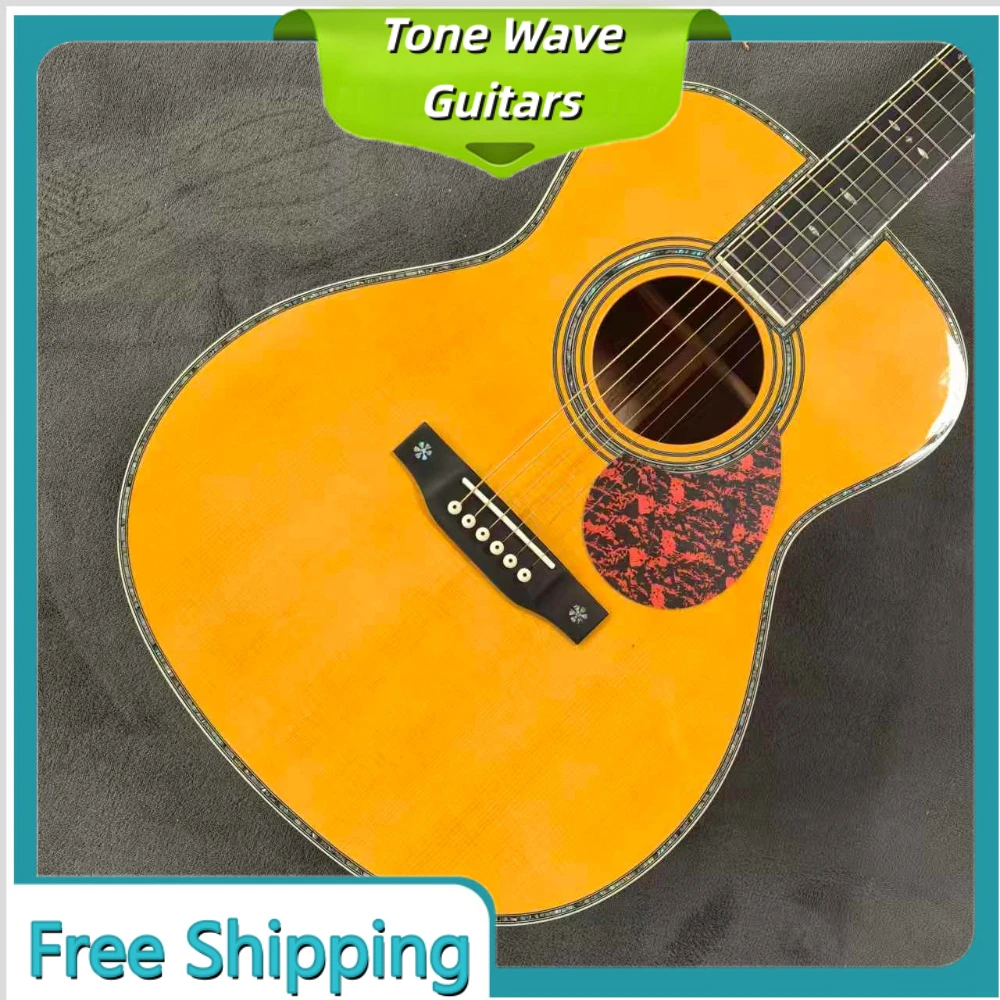 

OM Yellow 40 Inch Fixed Bridge All Solid Wood Acoustic Guitar Ebony Fingerboard Picea Asperata Body 6 String Valentine Gift