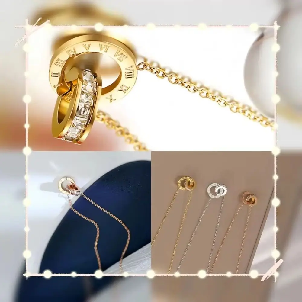 Elegant Classic Roman Numeral Crystal Necklace for Women Luxury Stainless Steel Fashion Jewelry for Wedding Party Gift