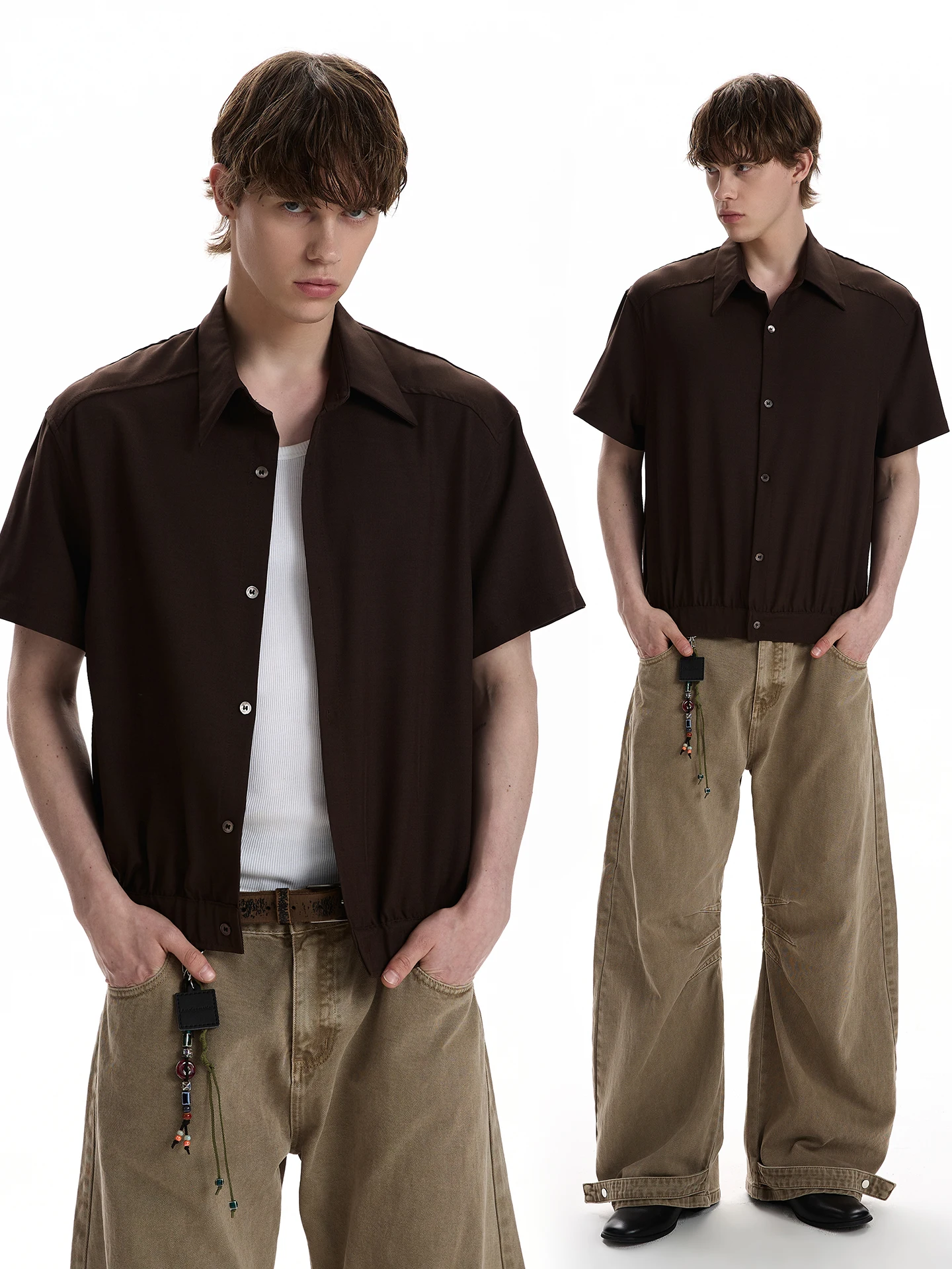 

American Retro Boxy Short Sleeve Shirt Cleanfit Short T-shirt Youth Trend Polyester Breathable Wear Resistant Summer Shirt