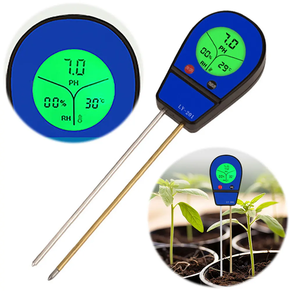 3 in 1 Digital Soil Tester Plant Temperature/Soil Moisture/PH Meter Backlight LCD Display for House Plants Garden Lawn Farm