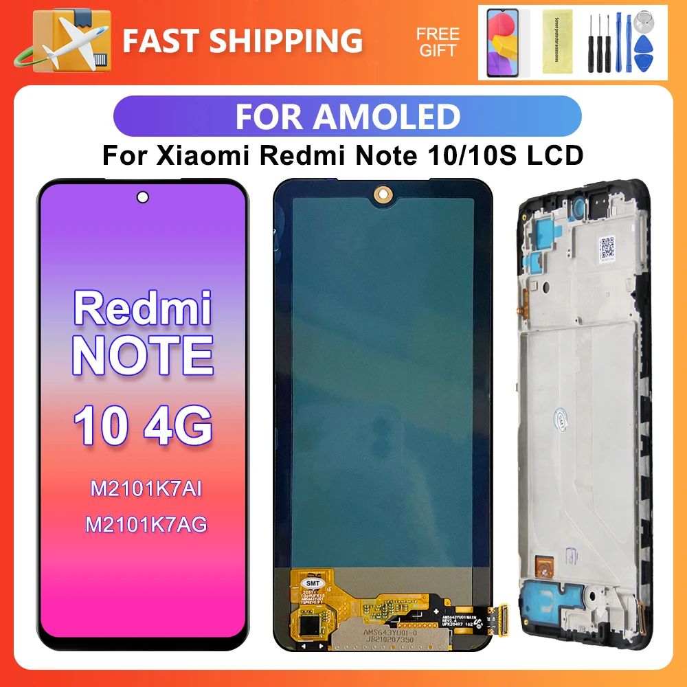 For Xiaomi Redmi Note 10 4G 6.43''AMOLED For Redmi Note 10S M2101K7AI LCD Display Touch Screen Digitizer Assembly Replacement