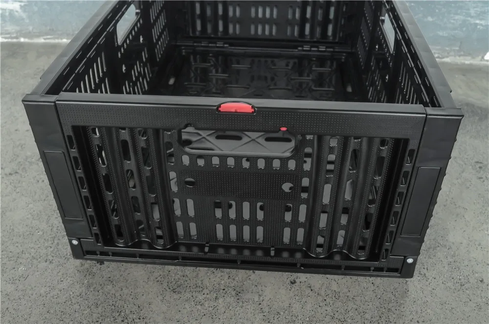 Durable Black Color 23.6x15.7x9 Inch Supermarket Reusable Stackable Fruit Vegetable Plastic Crate Basket For Transportation