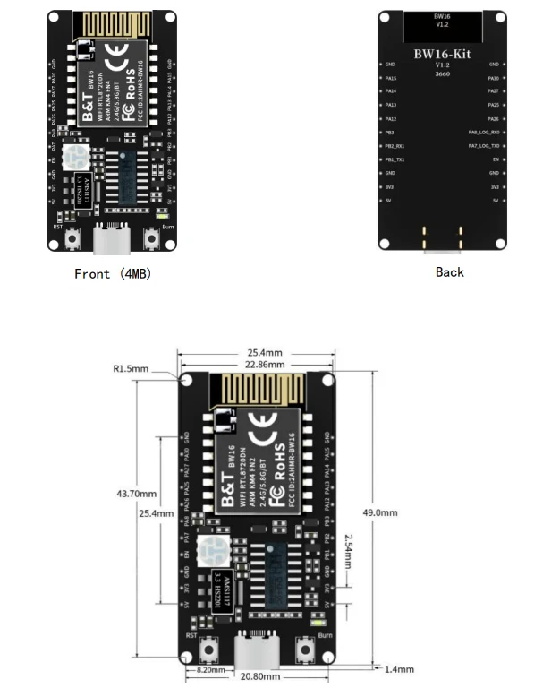 MINI BW16 Development Board RTL8720DN Dual Band WiFi Bluetooth BLE Module CH340 Chip Demo Board