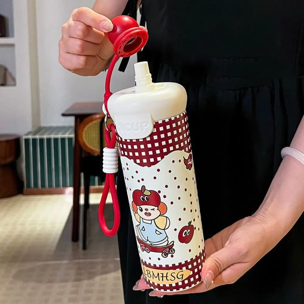 316 Stainless Steel Floating Ball Insulated Cup 600ml Cartoon Vacuum Cup with Lanyard Dustproof Coffee Mug for Women Girls