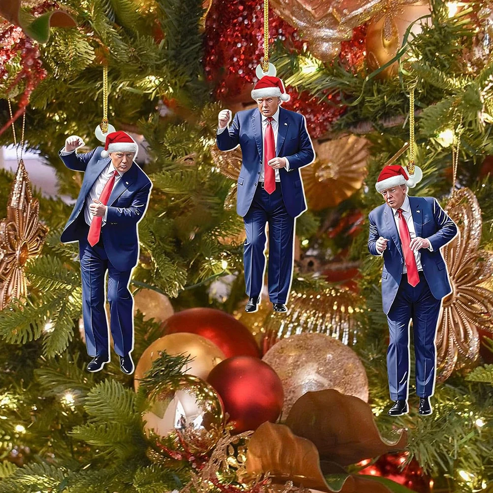 3Pcs Trump Acrylic Christmas Ornament Decorative Funny Tree Hanging Decorations Car Rearview Mirror Pendants Gifts for Supporter