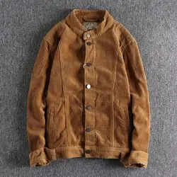 Corduroy Jacket for Men Retro Trendy Casual Versatile Slim Fit Stand Up Collar Fashionable Outerwear
