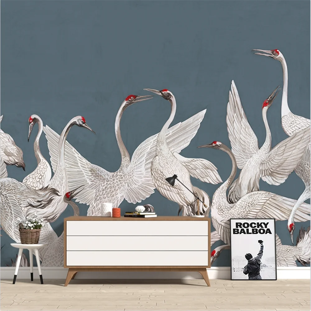 custom 3D light luxury mural Japanese red crowned crane wallpapers for living room sofa TV background Grus japonensis wallpaper