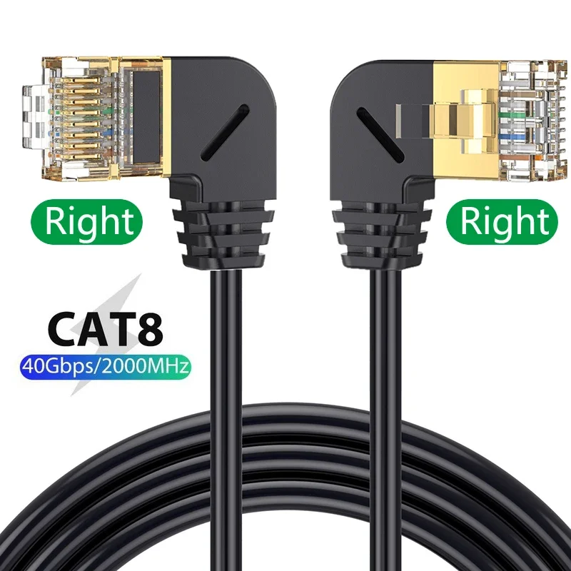 0.5M Cat8 Ethernet Cable Cord SFTP 40Gbps 2000MHz Cat 8 RJ45 Network Lan 90 Degree Left Right Angle Internet RJ 45 Cable