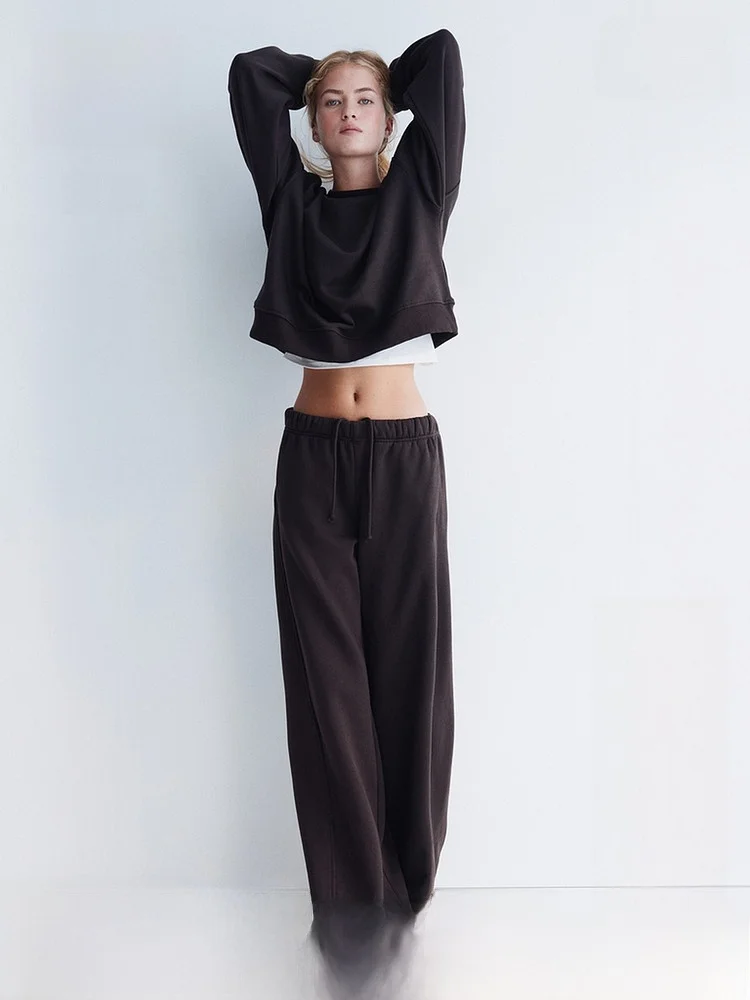 

H&M Women's Sweatshirt And Running Pants 2-Piece Set 1301045 Summer New Arrival Casual Sportswear Cotton Polyester Blend