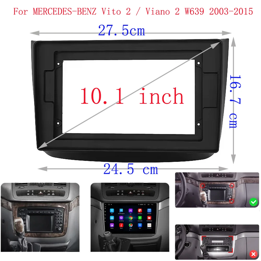 For MERCEDES-BENZ Vito 2 / Viano 2 W639 2003-2015 10 Inch Car Radio Fascia Stereo Android MP5 Player 2Din Head Unit Panel Frame