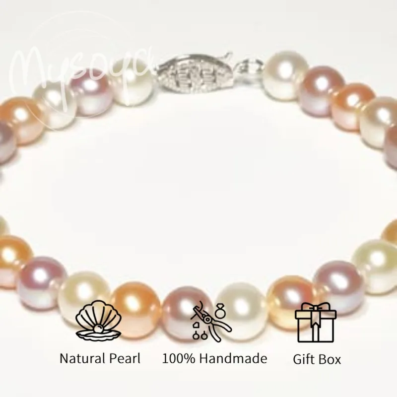 

MYSOYA браслет из пресноводного жемчуга ярких цветов 6-7 мм с подарочной коробкой для нее/него дня рождения/свадьбы/Рождества/новогоднего подарка