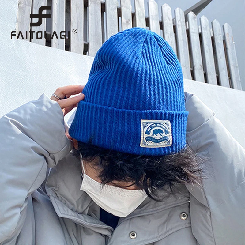 Autumn Winter Knitted Hat For Men Women Hip Hop Skullies Melon Cap Fashion Punk Crochet Bonnet Kpop Solid Color Couple Beanies
