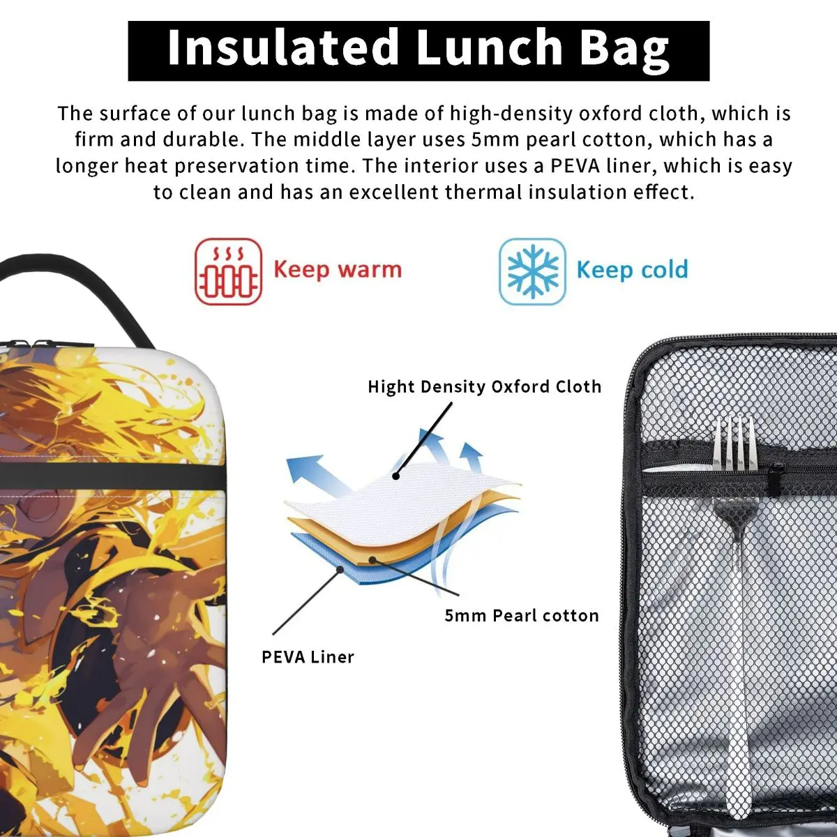 حقيبة غداء معزولة من Kagamine Rin، قابلة لإعادة الاستخدام   حاوية غداء مانغا كبيرة الحجم، صندوق غداء للفتيات والأولاد والكلية في الهواء الطلق