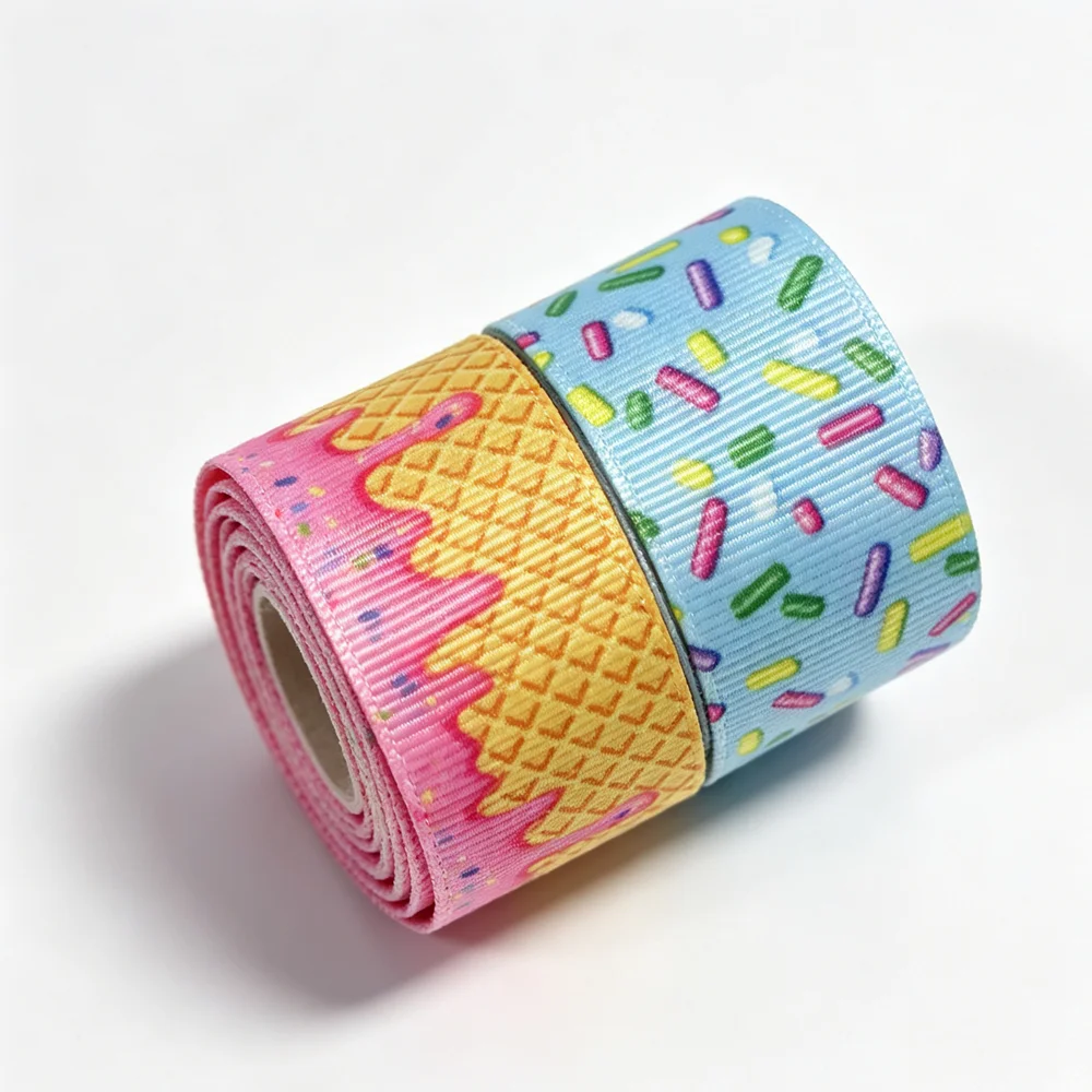 50yards Printed Grosgrain Ribbon Ice Cream Candy Sprinkles Pattern Ribbon DIY Hair Bows Gift Wrapping Party Decoration Handmade