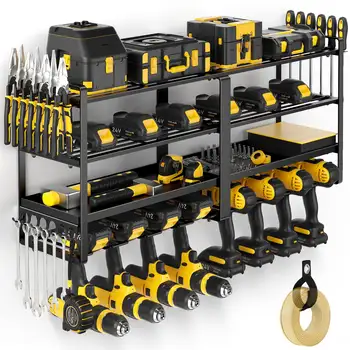 Organizador de herramientas eléctricas de pared, soporte para taladro grande y resistente, garaje y almacenamiento de 4 niveles, ideal para estanterías de servicios públicos. 10 best sales Organizador de garaje - №1