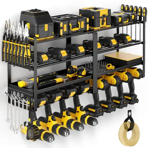 Power Tool Organizer Wall Mount, Extended Large Heavy Duty Drill Holder, 4 Layer Garage and Storage, Suitable Utility Racks
