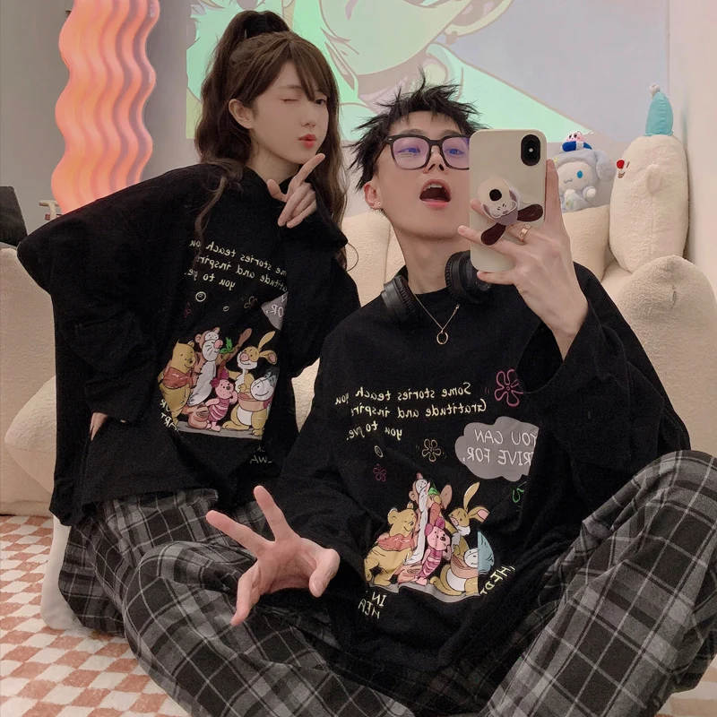 

Disney couple pajamas new pure cotton two-piece set couple suit cartoon Disney loungewear Winnie the Pooh women's pajamas