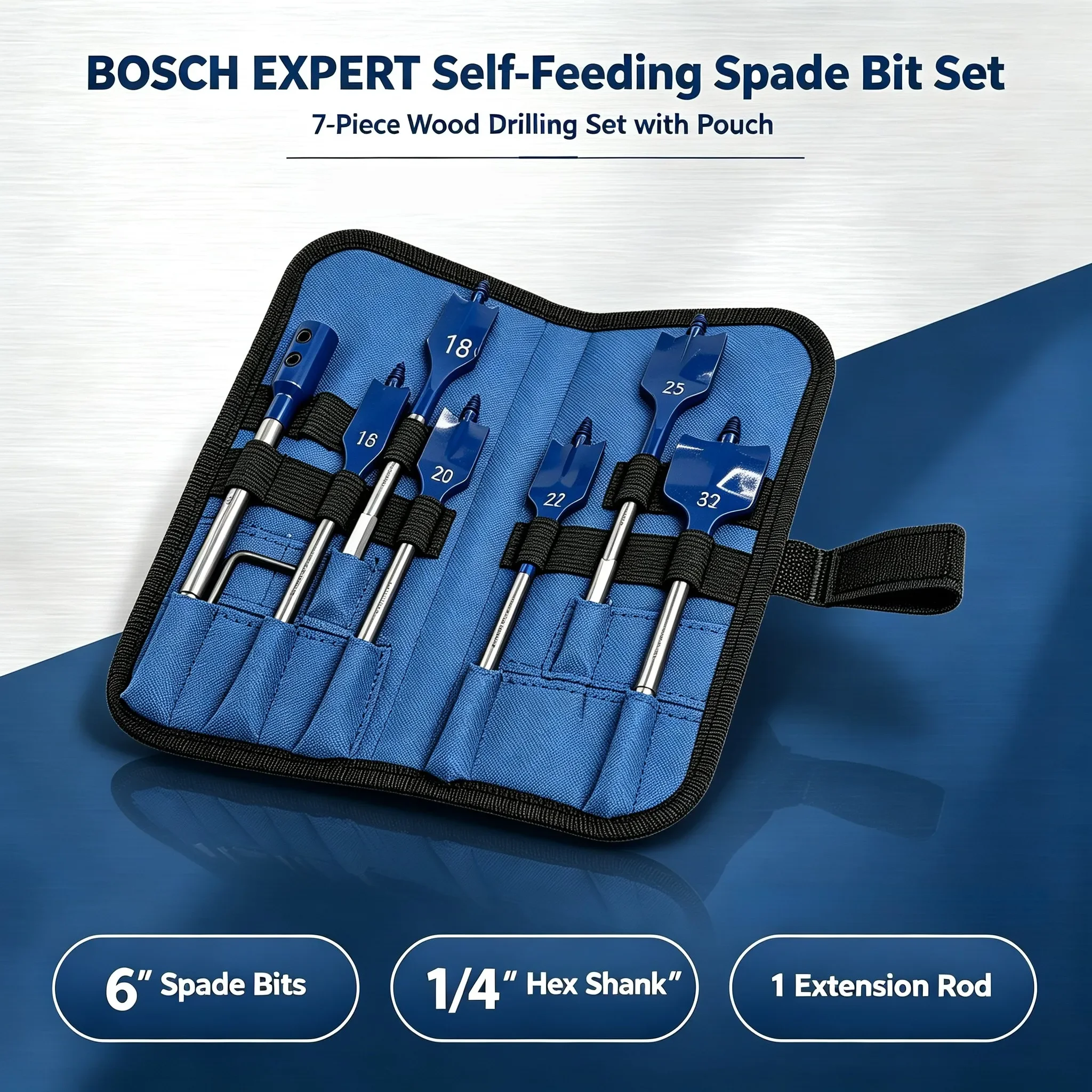 BOSCH 2608902110 Expert Self Cut Speed Flat Spade Drill Bit Set 7Pcs Hex Shank Wave-shaped Spade Designed Drill Bit High Quality