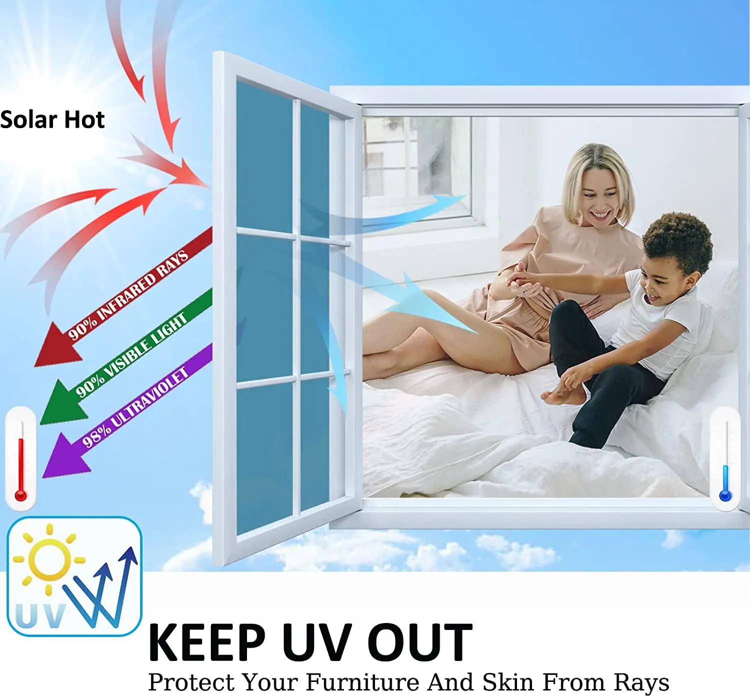 Window Privacy Film,One Way Mirror Film Daytime Anti UV Sun Blocking Heat Control Reflective Glass Tint Sticker for Home Office