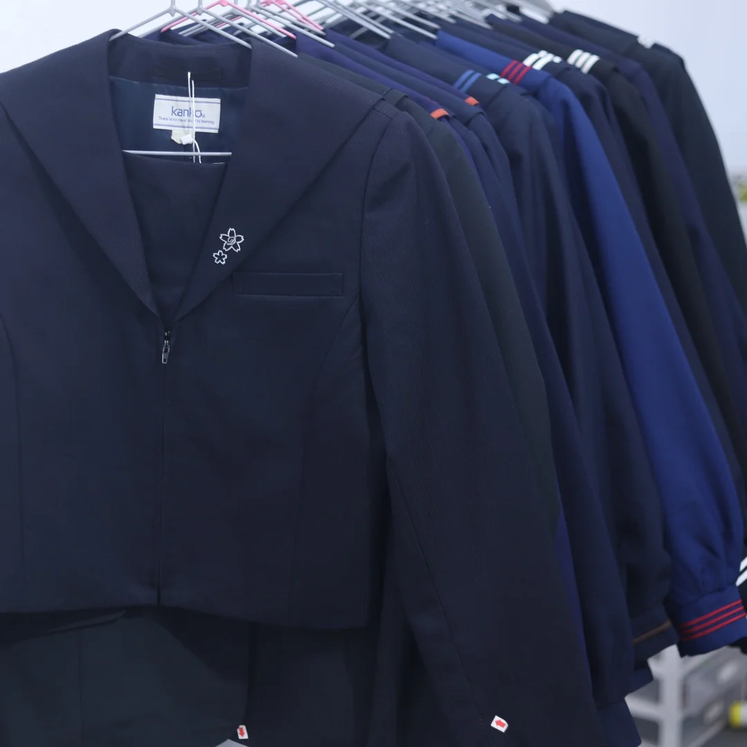 

Basic Style Japanese Made Student Uniform Navy School Uniform Winter Outfit Long Sleeve Mid-Length Skirt Straight Leg Pants