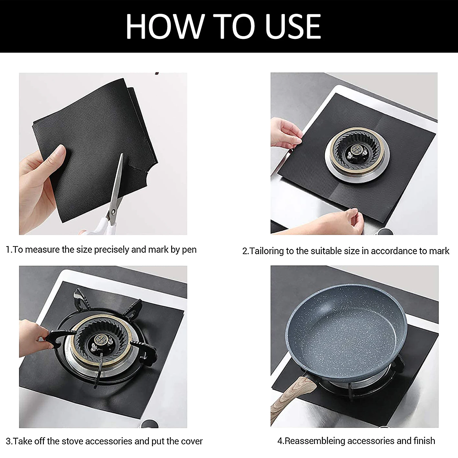 

4 шт. утолщенные термостойкие крышки газовых горелок с антипригарным покрытием, можно мыть в посудомоечной машине, вкладыши для горелок для плиты, защита для кухонных плит, высокая температура