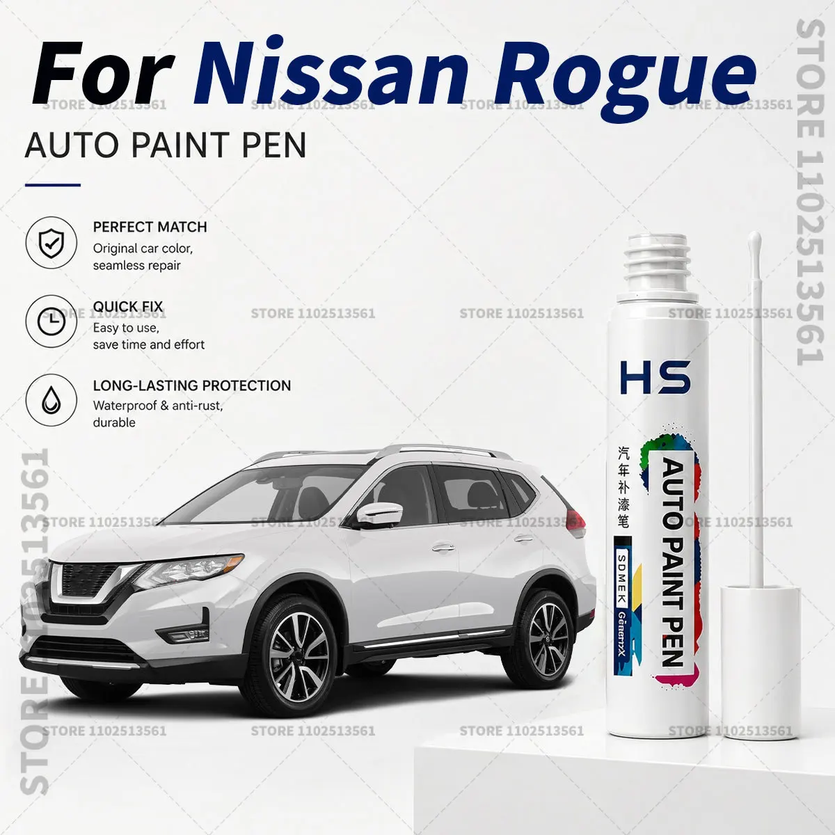 For NISSAN Rogue Touch Up Paint Pen – Restore Car Paint & Remove Scratches Pearl White Brilliant silver Super black Blue