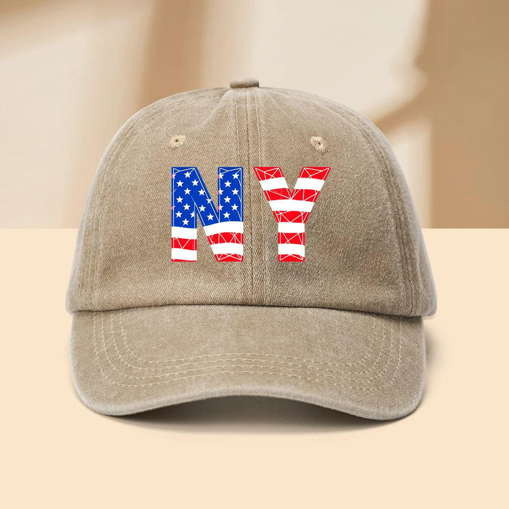 

New York Letters, American Flag Printed Soft Top Baseball Caps,Versatile for Spring,Unisex Outdoor Sports Sun Leisure Hat