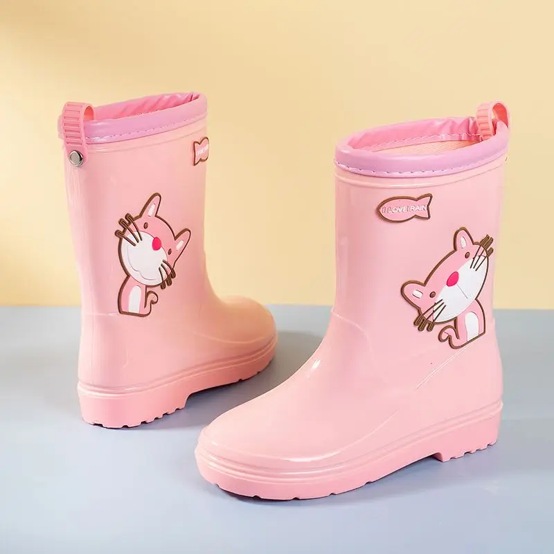 Kids Rain Boots for Girls Cartoon Design Anti Slip Mid Calf Waterproof Lightweight Children's Waterproof Boots