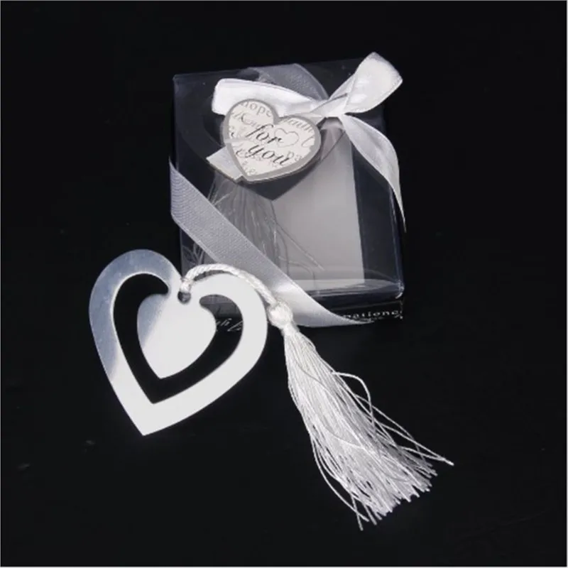 Wedding Favors Double Hearts Bookmark Party Favors Stainless Steel with Tassels