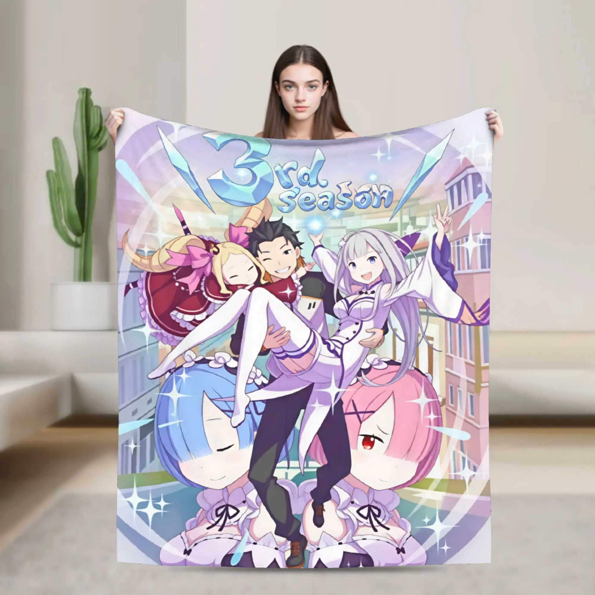 ReZero Cast Group Emilia Flannel Blankets Winter  Super Warm Bedding Throws for Students Couch Chair Bedspread Sofa Bed Cover