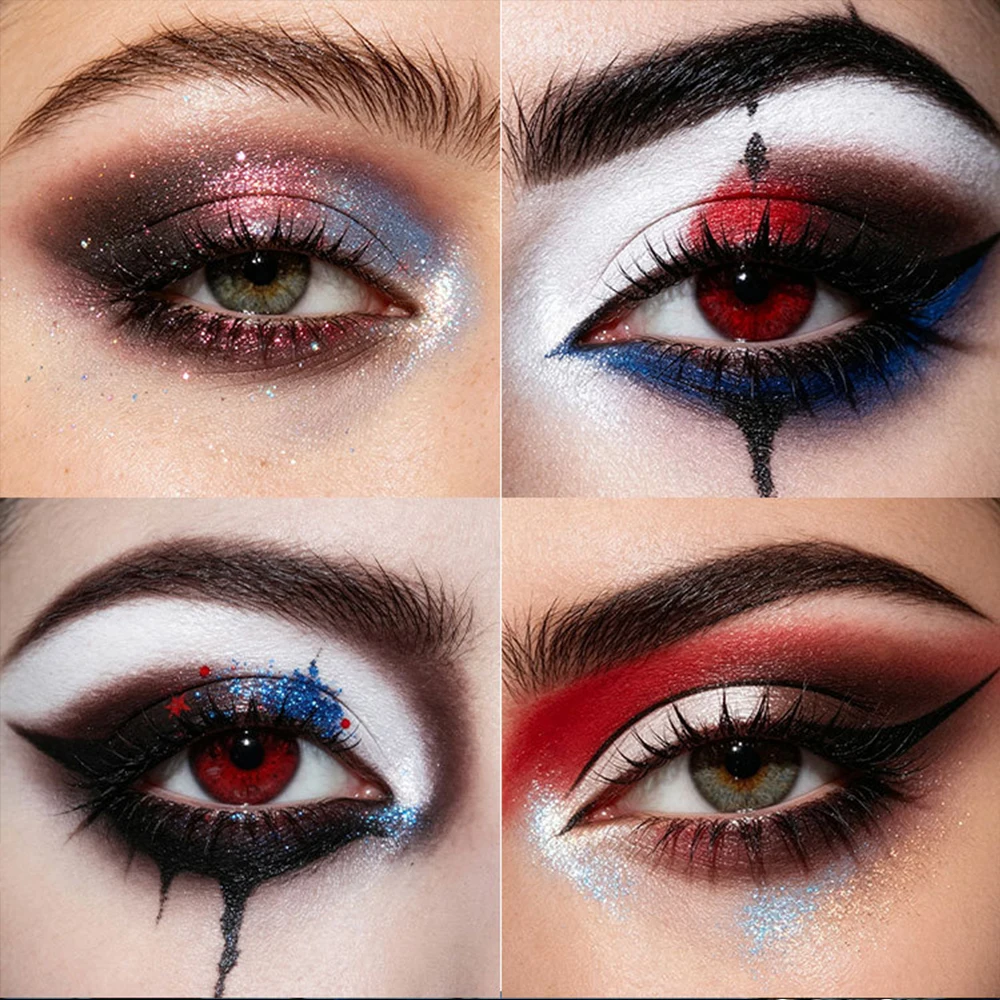 9 colors Eyeshadow Palette Matte Glitter Metallic Gothic Smokey Black Red Highly Pigmented Lasting Halloween Goth Eye Makeup view 2