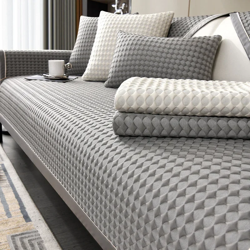 Ice Silk Sofa Cover Mat Summer Cool Feeling Rhombus Decor Seat Pad Couch Cushion L Shaped Corner Solid Color Sofa Slipcovers