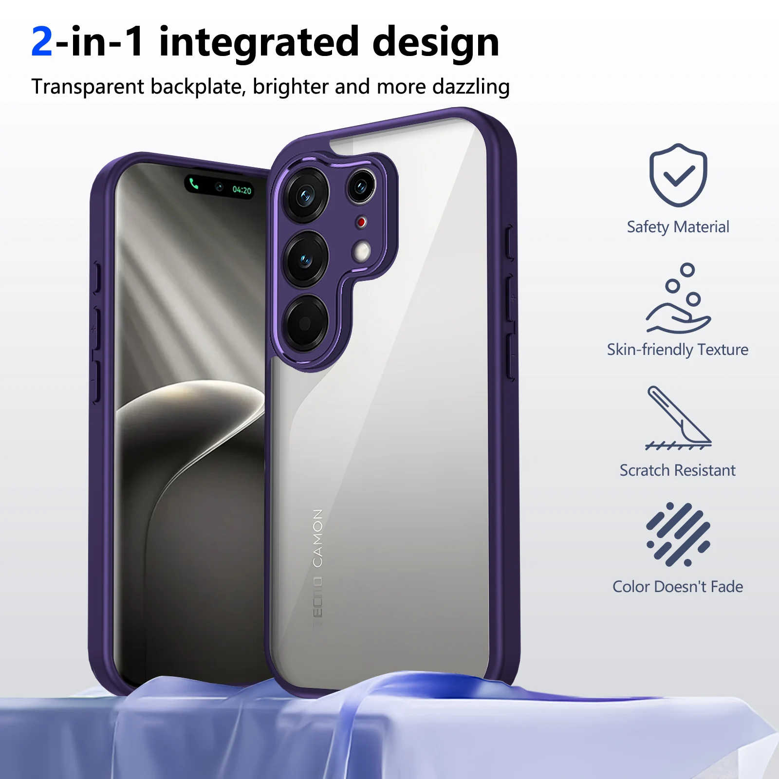 Funda Protectora de Acrílico Transparente Mate de Lujo para Tecno Camon 50 Pro, Carcasa Trasera Anticaídas, Fundas para Tecno Camon 50 Ultra