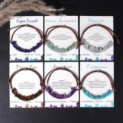 4mm Natural Stone Leather Rope Bracelet Irregular Lapis Lazuli Amethysts Aquamarines Beads Adjustable Bracelets For Women Men