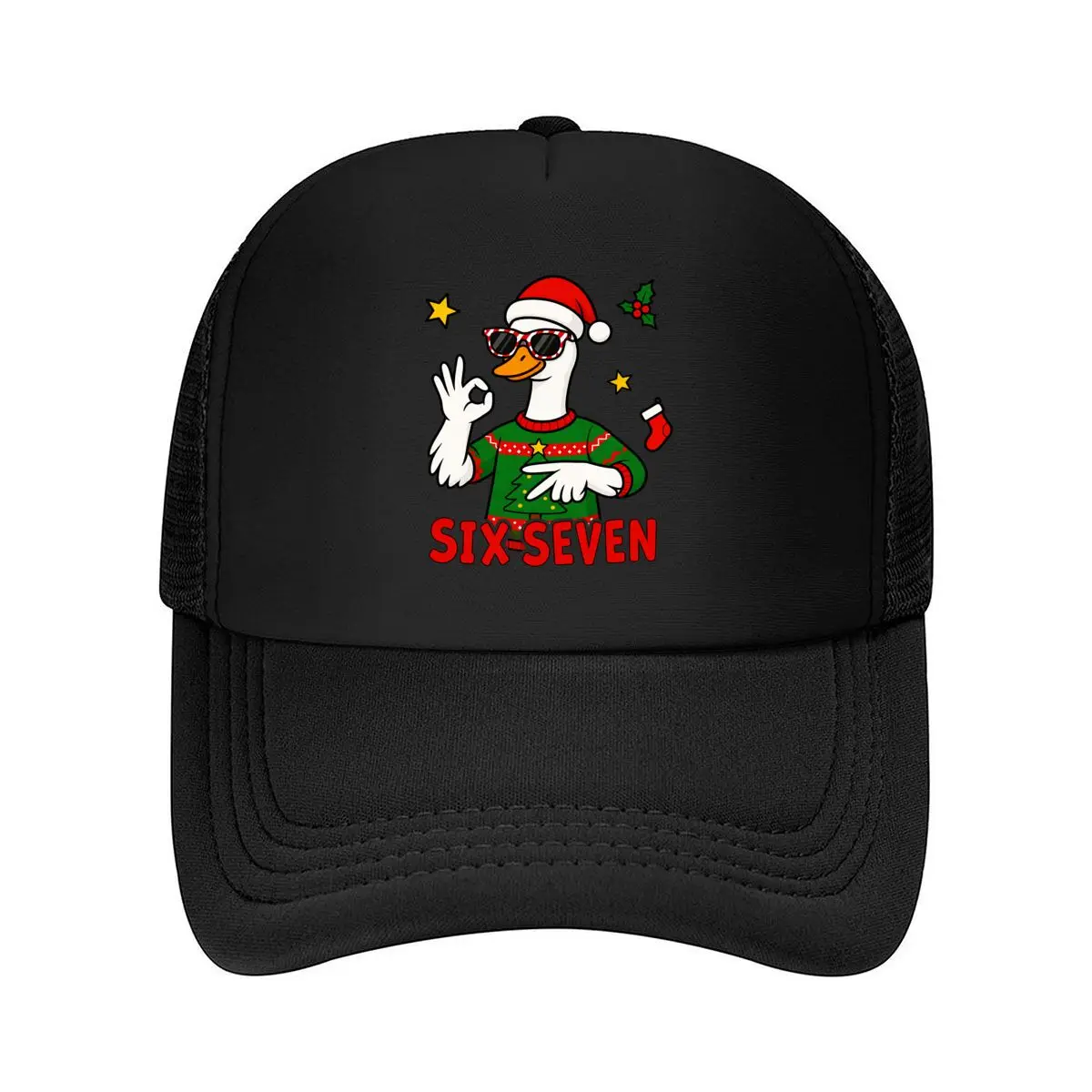 Six Seven Christmas Goose Sunglasses Holly Stars Graphic Mesh Baseball Cap Hip Hop