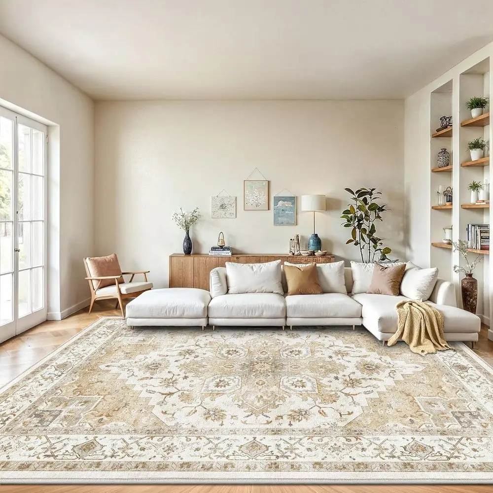 

Low-Profile Large Washable Area Rug with Non-Slip Backing & Durable Edge Binding, Ideal for Living Room, Bedroom & Dining Room