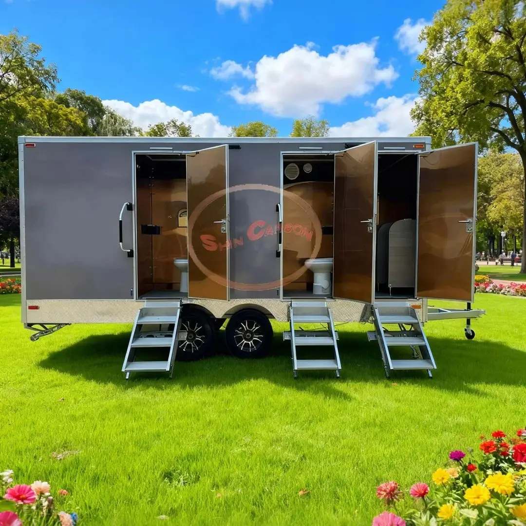 

Luxury Trailer-Mounted Portable Toilet with Stairs for Outdoor Weddings Festivals - Portable Bathroom with Stairs