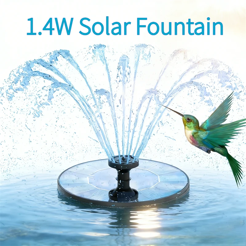 1 Set 1.4w Outdoor Solar Fountain Water Pump Bird Bath Fountain with 6 Nozzles Suitable for Courtyard Garden Pools Bird Bath