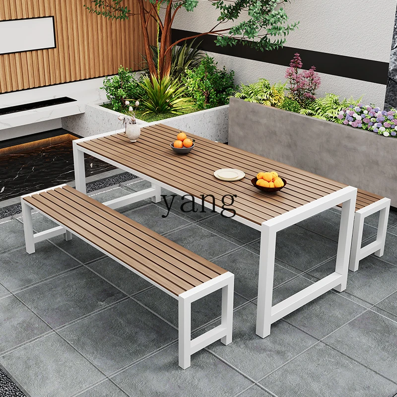 LH outdoor courtyard tables and chairs leisure outdoor balcony garden plastic wood table sun protection long table