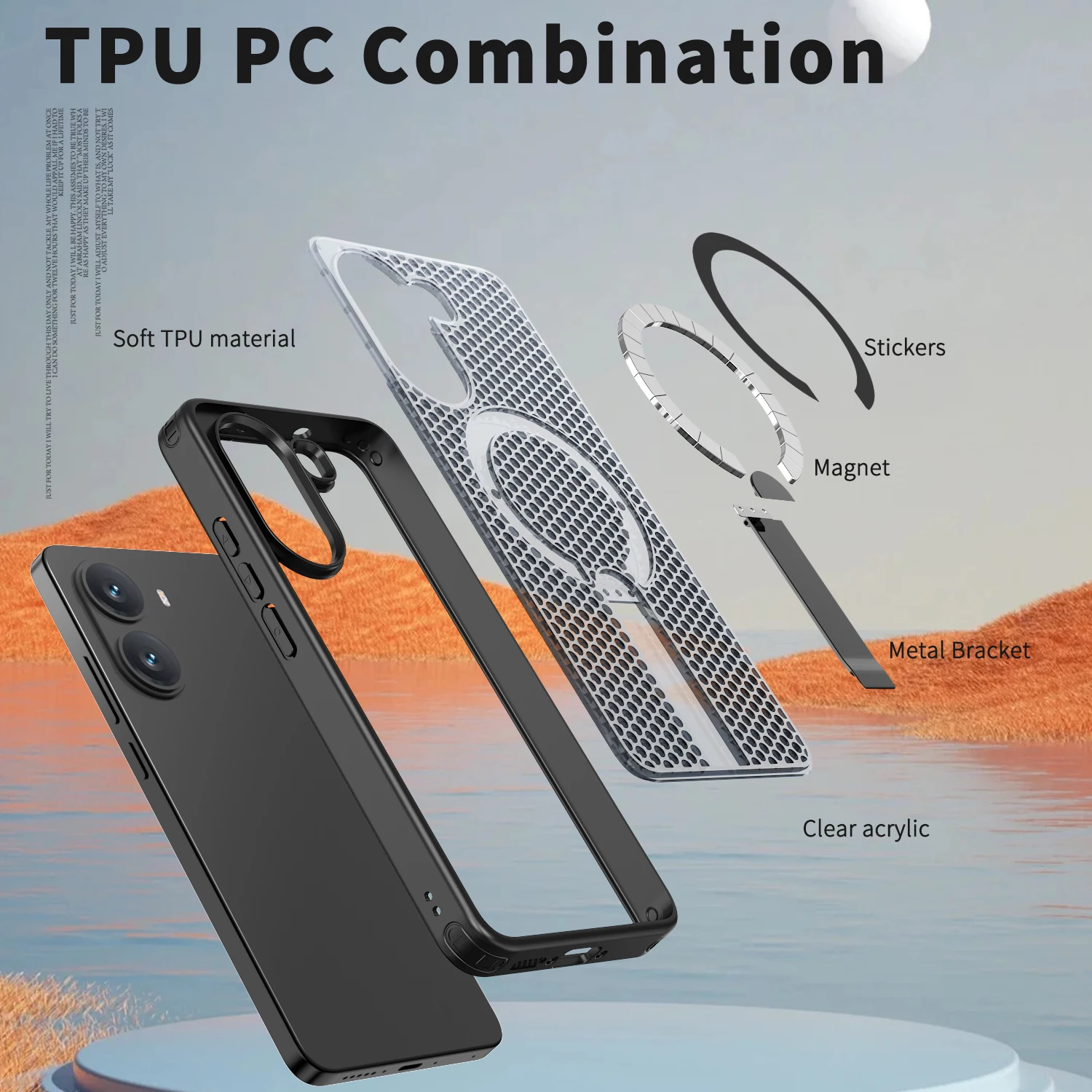 TPU+PC N52 Magnetic Armor Phone Case for Xiaomi Poco X8 Pro Max F7 F8 M8 Pro Honeycomb Cooling Metal Bracket Anti-drop Cover view 4