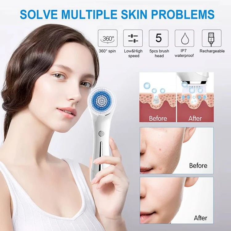 Hot Sale Duals Function EMS Skin Tightenings Devices Face Cleansers Electrics Facials Cleansing Brush