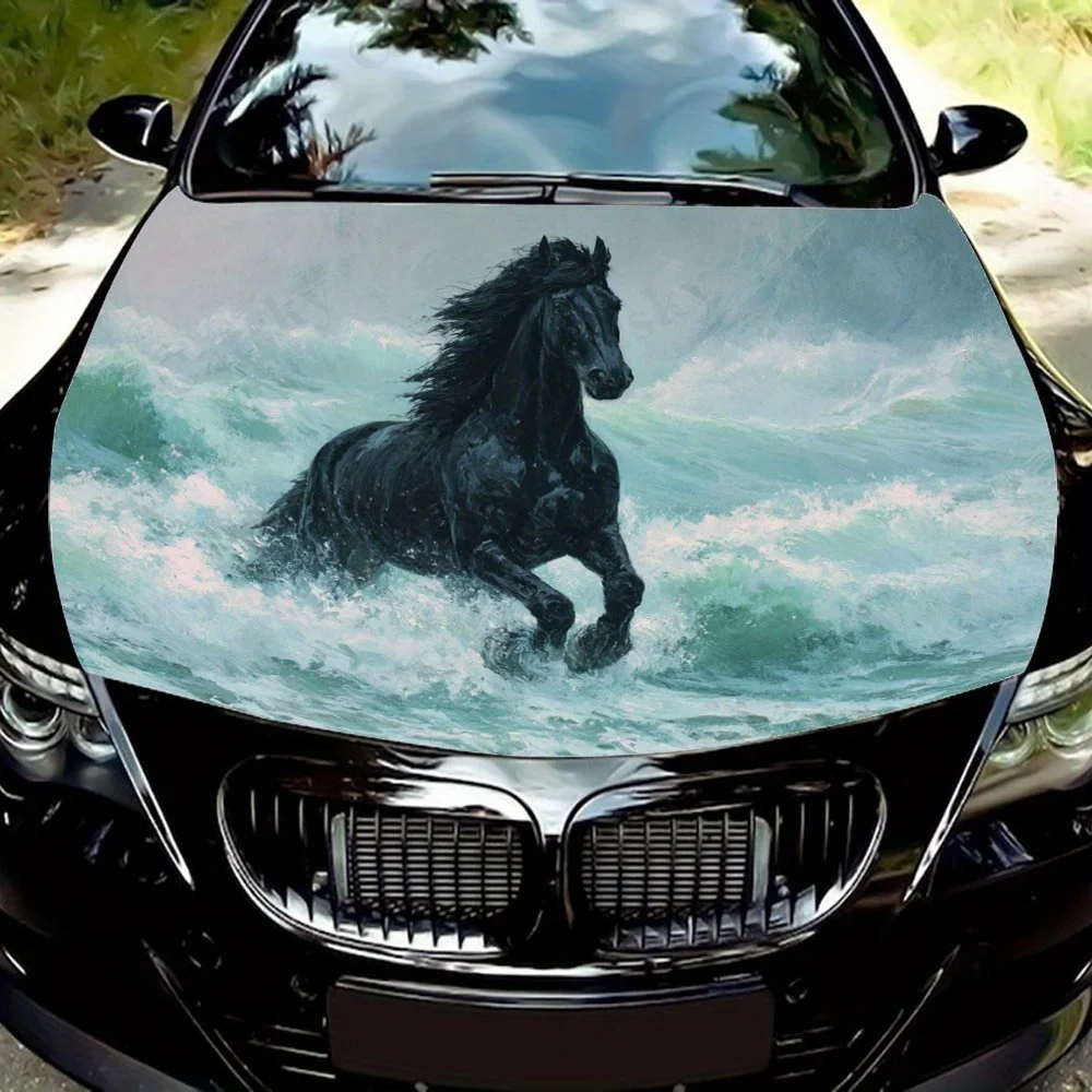 

Black Horse Car Hood Decal Sticker - Durable Vinyl Wrap, Splash-Resistant & Easy Removal, Fit For All Cars - Automotive Accessor